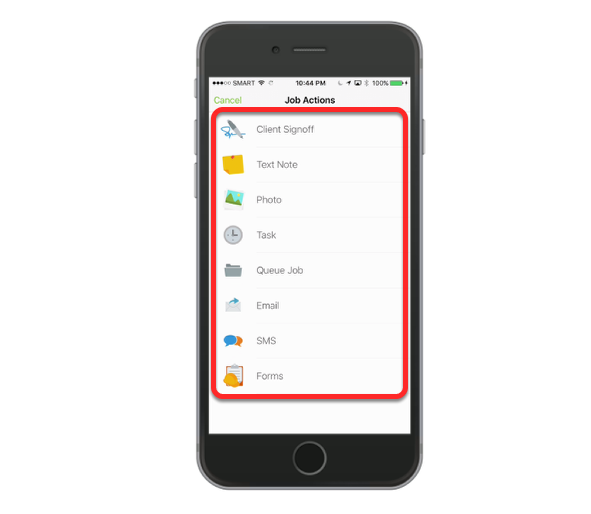 The Job Actions menu