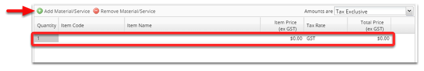 Click the add item/service button to add a new item