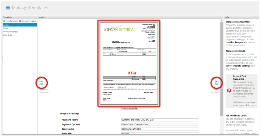What the document templates screen should look like