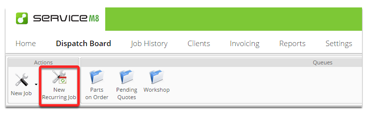 In the Dispatch Board, click New Recurring Job