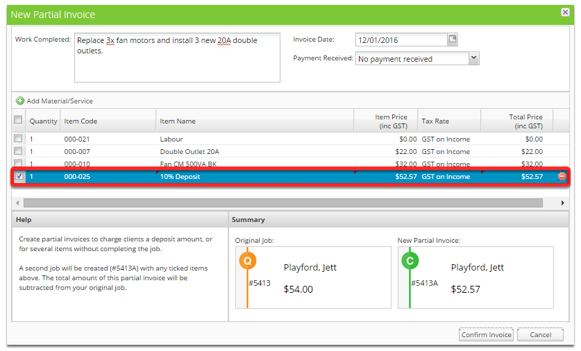Add a deposit item