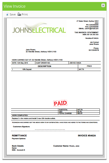 That's it! The receipt is now ready to send to your customer