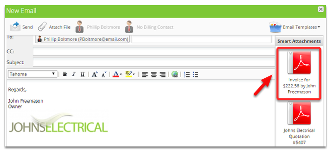 From the Smart Attachments panel, click on the invoice file to attach it