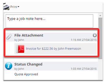 The invoice is now saved in the diary.
