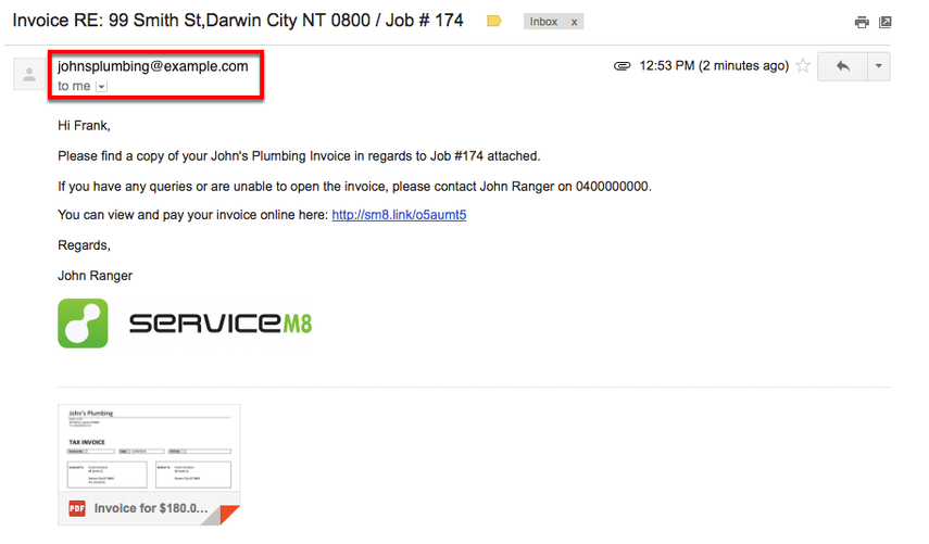 Test it out by sending an email from inside ServiceM8