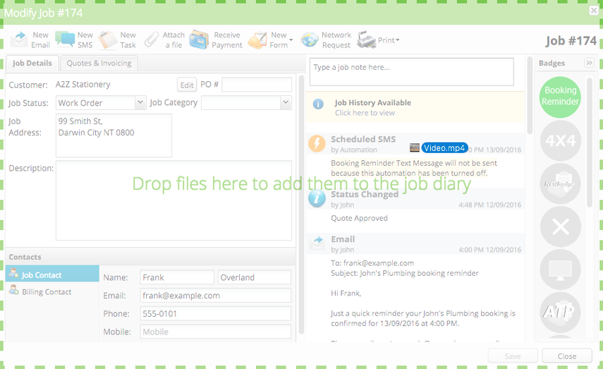 Drag the file(s) from the folder onto the job card