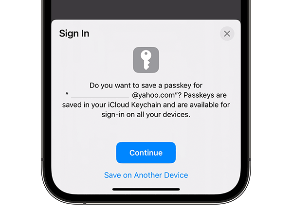 Passkey save prompt on iPhone