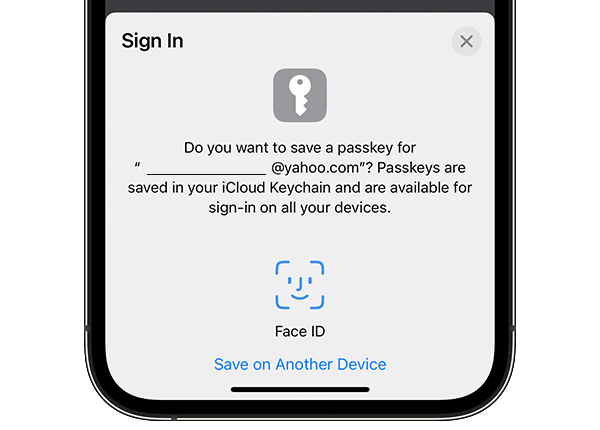 Confirming passkey with Face ID
