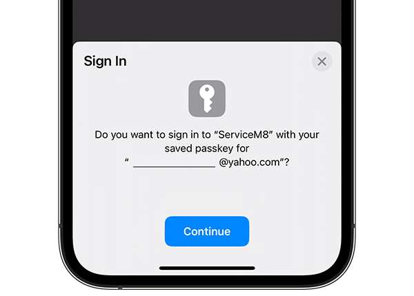 Sign in with passkey option on iPhone