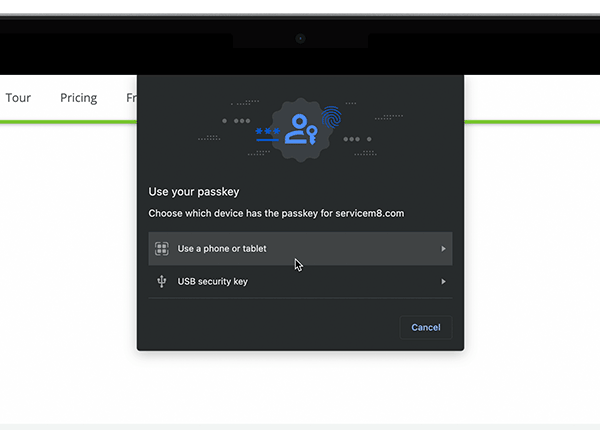 Browser passkey popup dialog