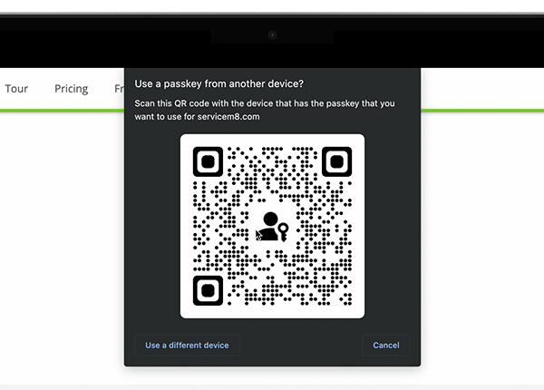 QR code for phone or tablet passkey
