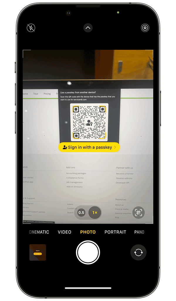 iPhone camera scanning passkey QR code