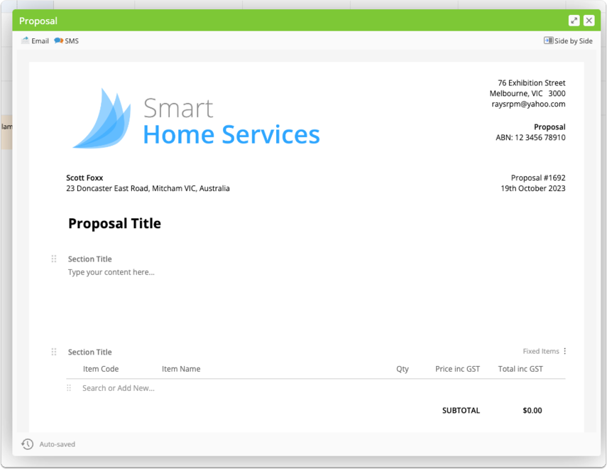 Proposal builder WYSIWYG editor