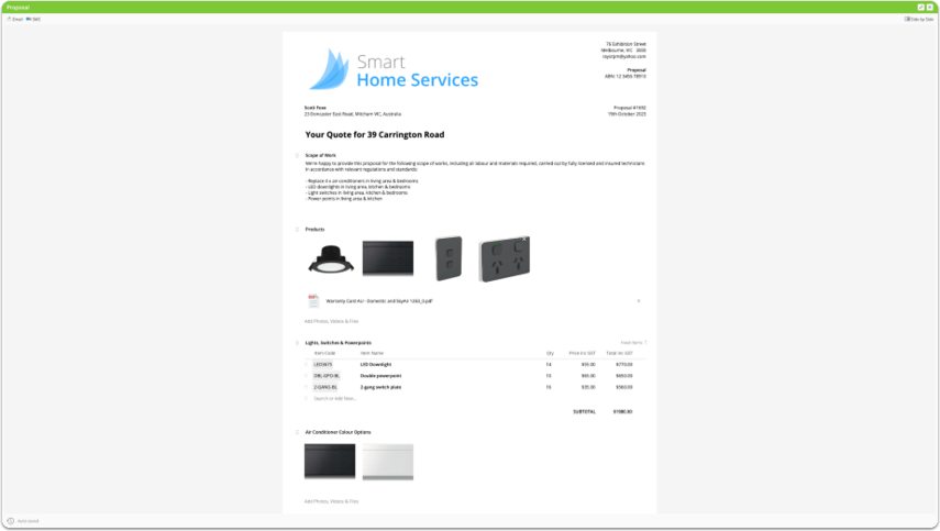 Full-screen proposal editor view