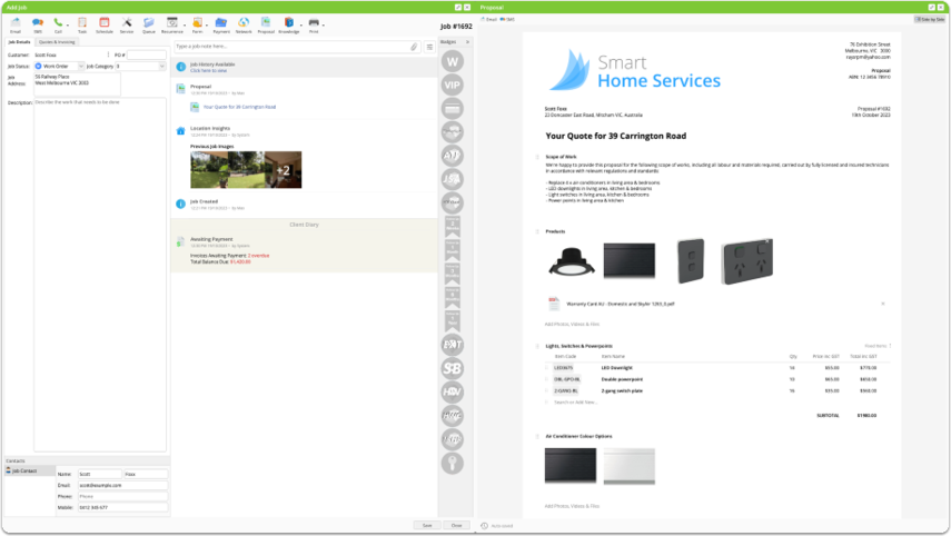 Job card and proposal side by side