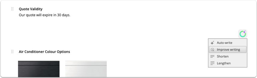 Smart Writing Helper options menu