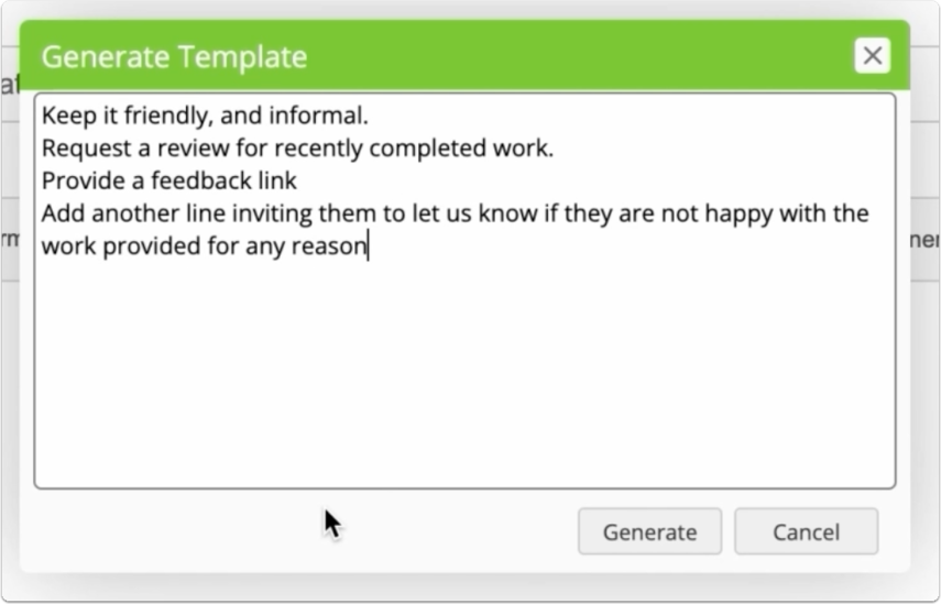Providing dot-point guidance for template generation