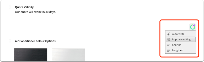 Smart Writing Helper in proposal text sections