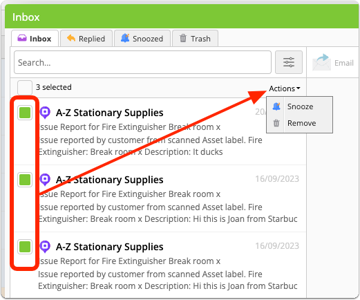 Selecting messages for bulk actions
