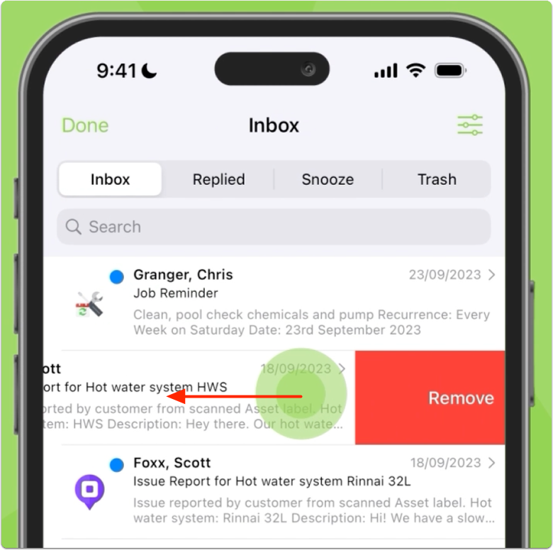 Swipe left to remove a message