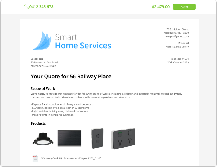 Client view of proposal online