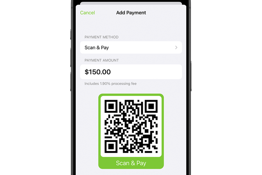 Scan and Pay QR code displayed on app