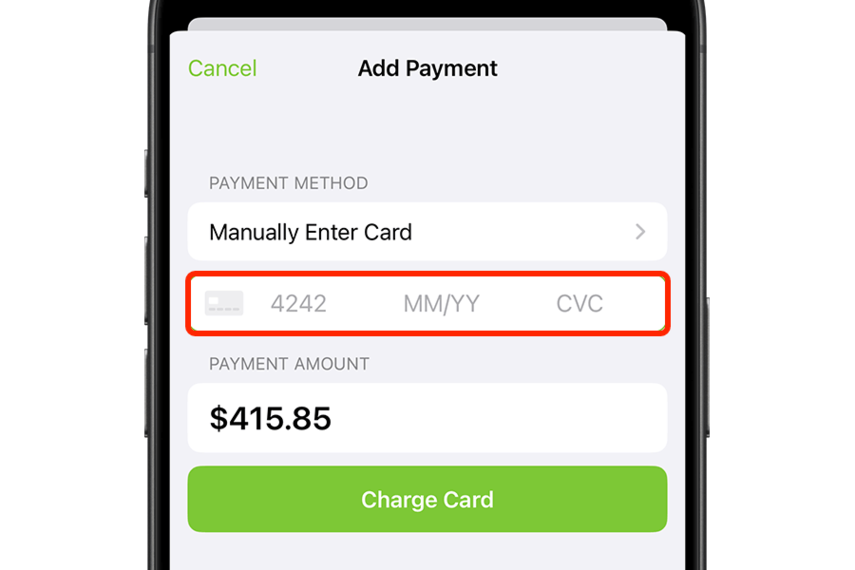 Manual card entry form blank