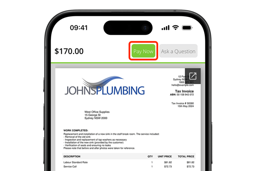 Customer online invoice view on iPhone