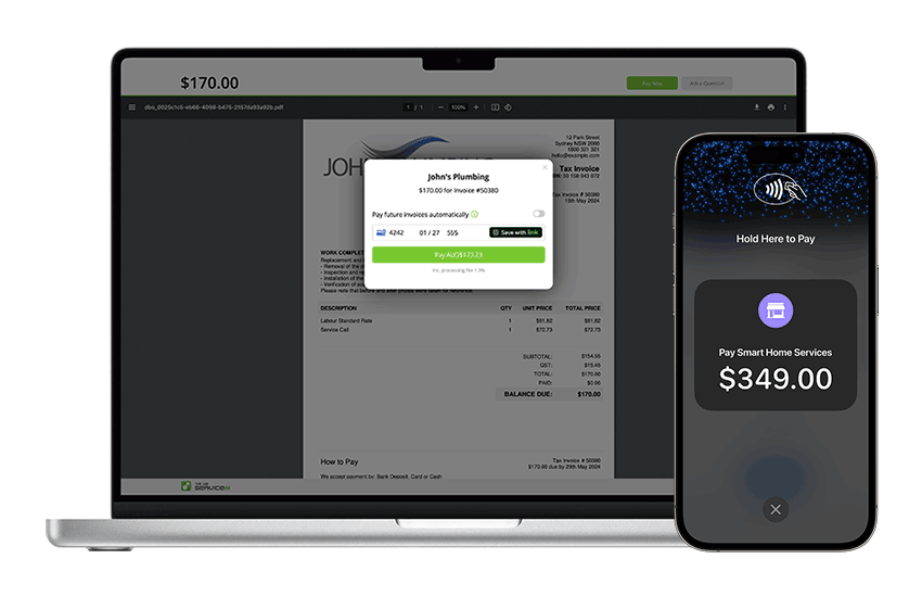 ServiceM8 Pay on desktop and iPhone
