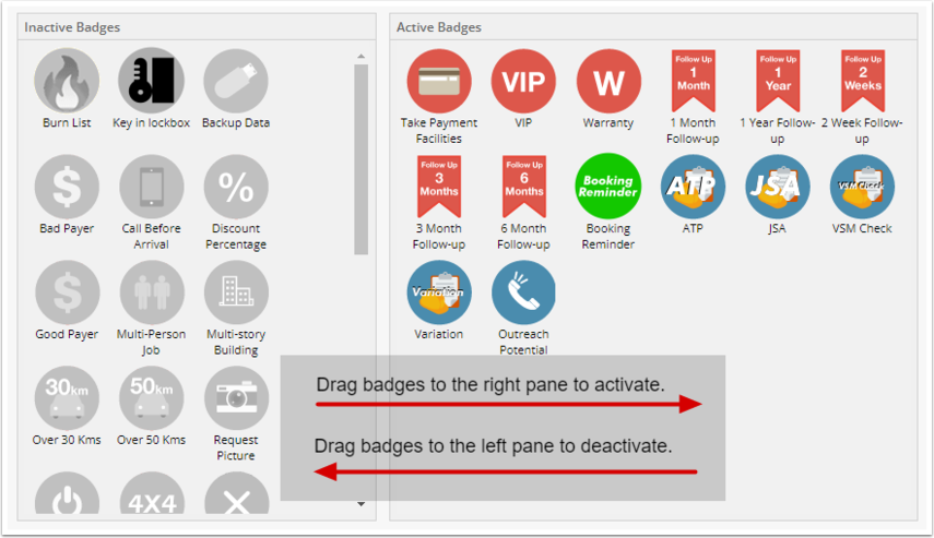 Managing active and inactive badges