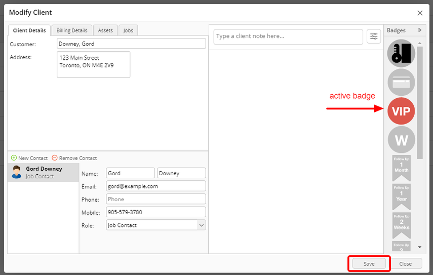 active badge on client card