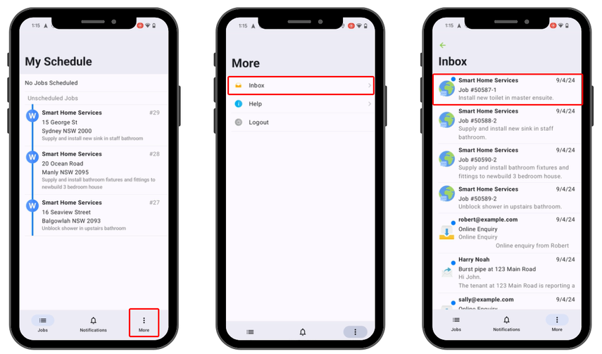 viewing Network Requests as a subcontractor using the ServiceM8 Android app