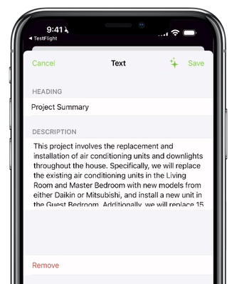 editing a text section