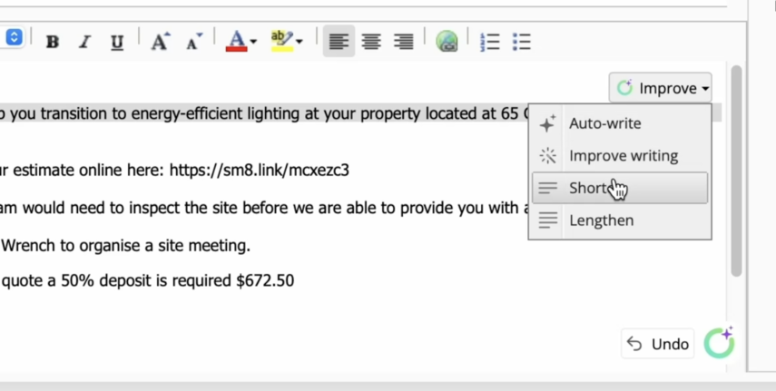 Selecting specific text to shorten in email