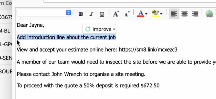 Typing guidance for rewriting selected text