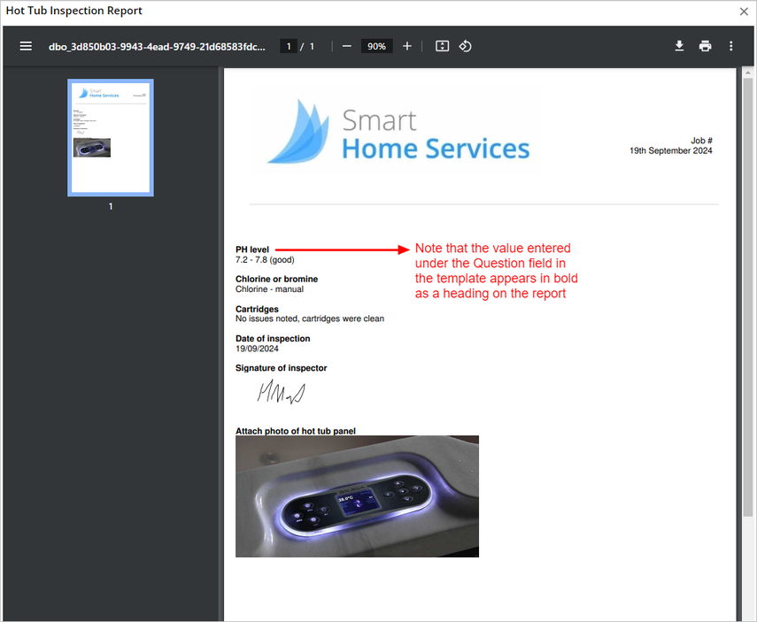 example of how completed form will look