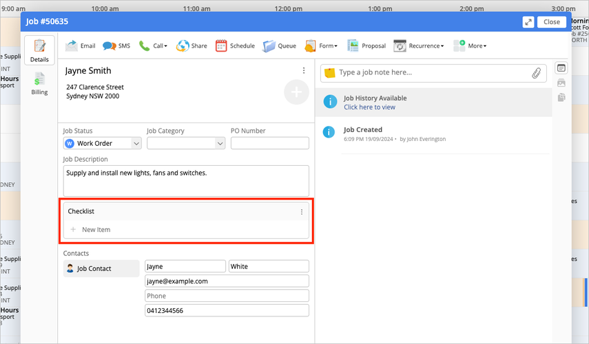 adding a new checklist item from the Online Dashboard