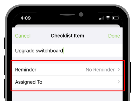 adding a checklist item in the app