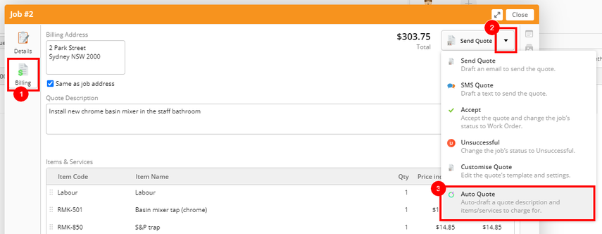 Billing workflow in the Online Dashboard