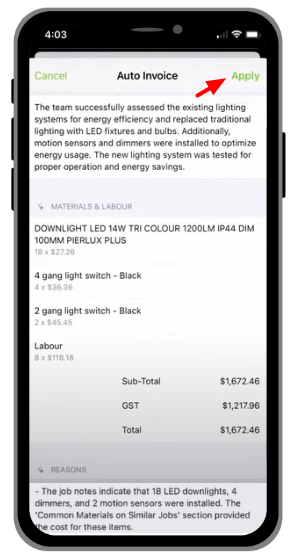 example of generated Auto Invoice
