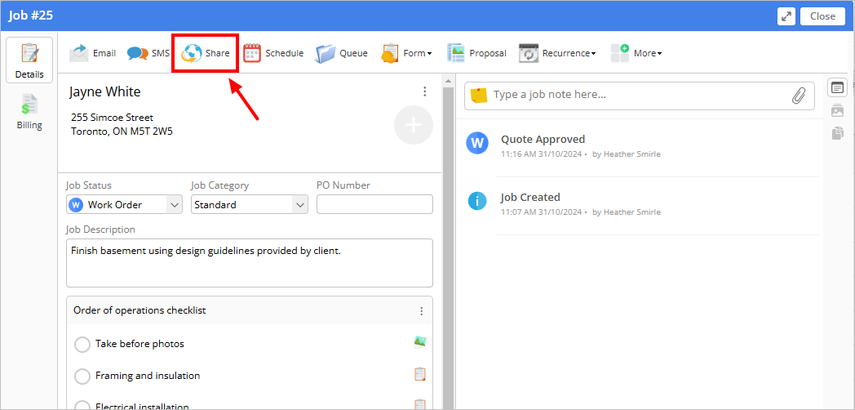 Opening a Network Request from the job card