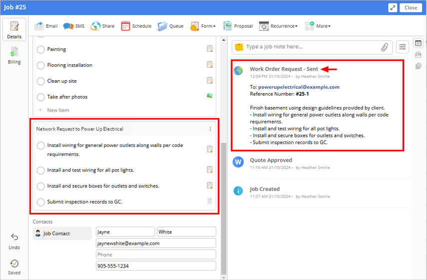 Visibility of Network Request on original job card