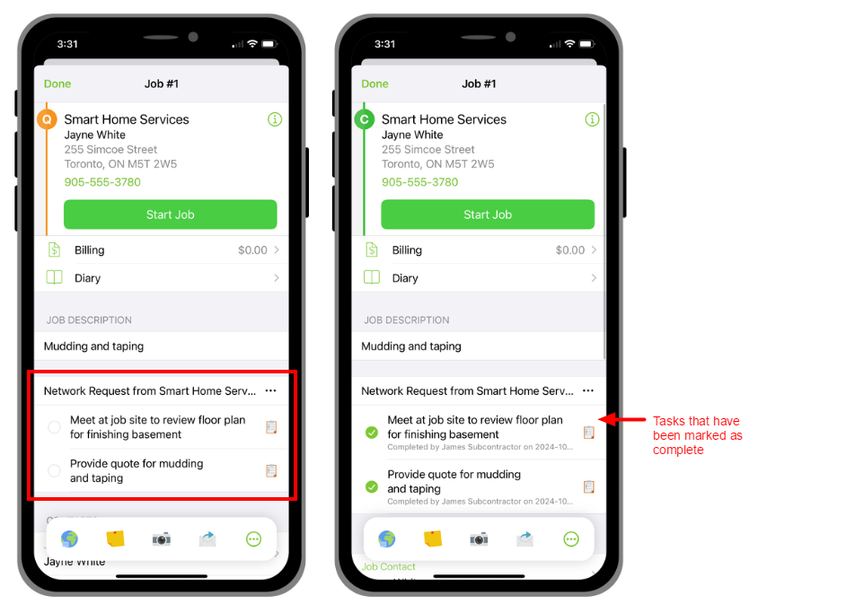 marking tasks as complete in iOS app