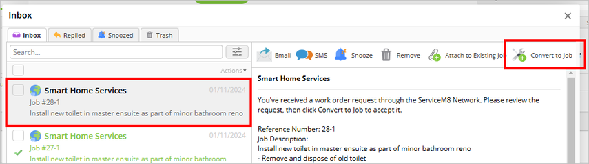 converting a network request to a job using the Online Dashboard