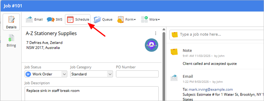 schedule icon on job card
