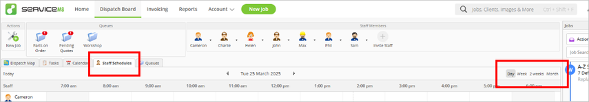 staff schedules on dispatch board