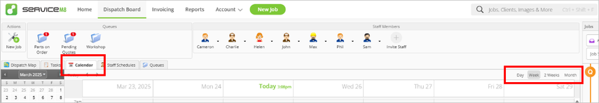 calendar on Dispatch Board
