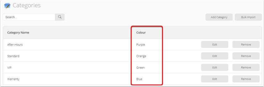 Job Category colour settings