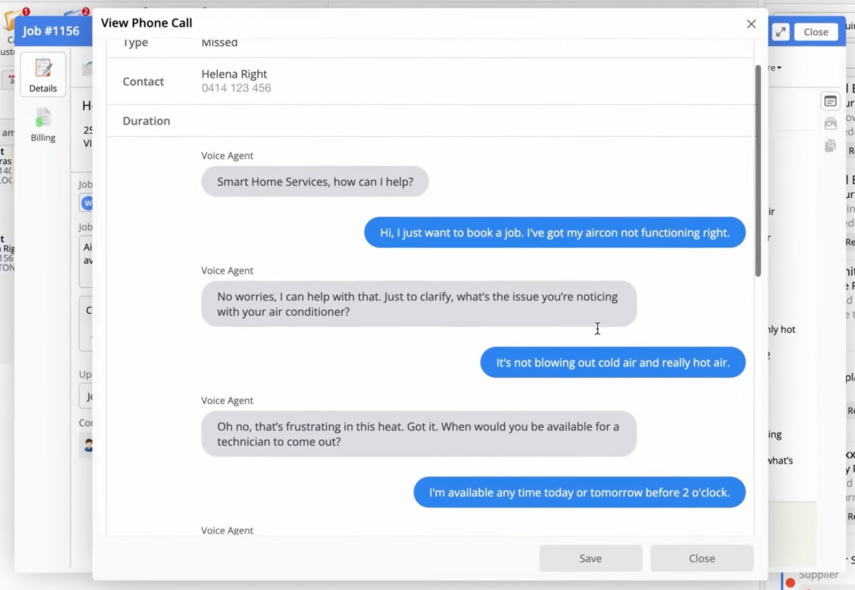 transcript of phone agent logged call