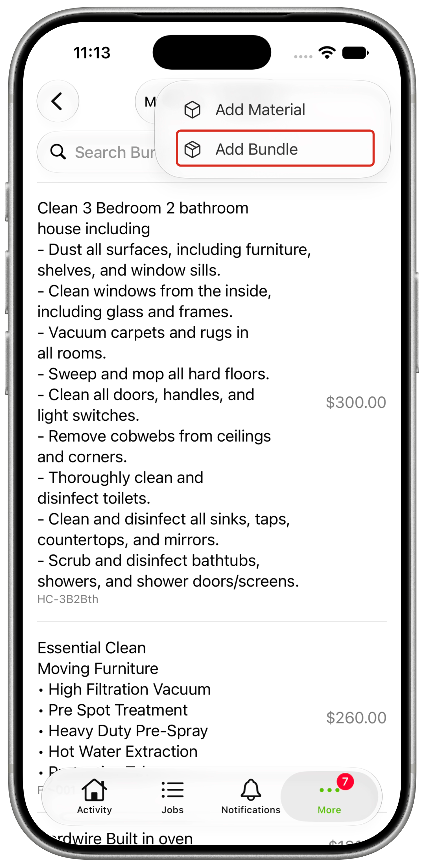 Catalogue Add menu with Add Bundle outlined